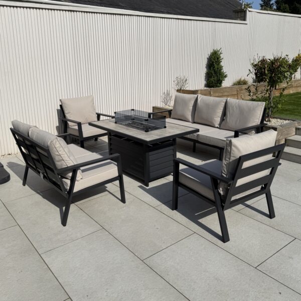 Sorrento Aluminium Sofa Dining Set with Fire Pit – Beige - Side View